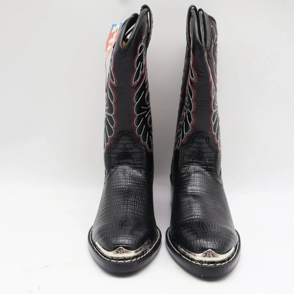 Laredo Western Cowboy Boots Kids Size 2D Vintage Black Lizard Embossed 28-2230-6